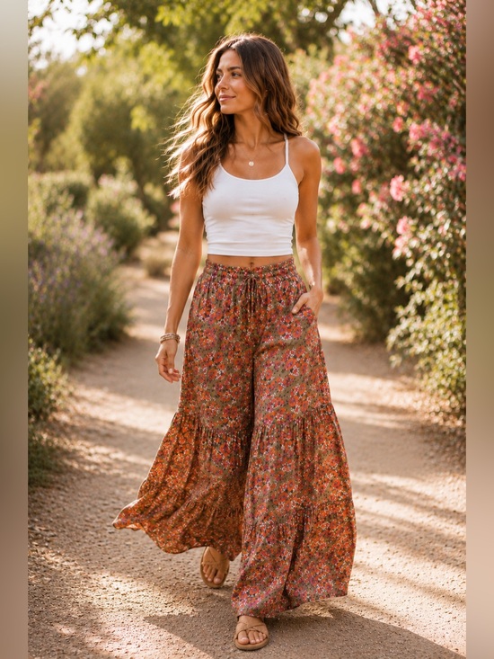 NATURAL LIFE Pants - Natural Life Boho Palazzo Pants XS Flowy Floral Festival Pants